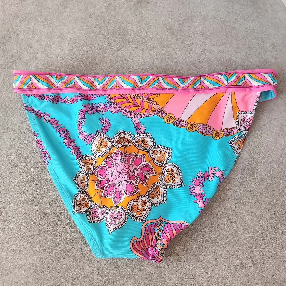 Trina Turk bikini bottom 10 Meilani turquoise pink floral cheeky boho new $88